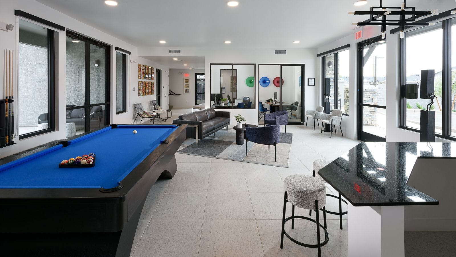 Resident Clubhouse with Pool Table and Seating
