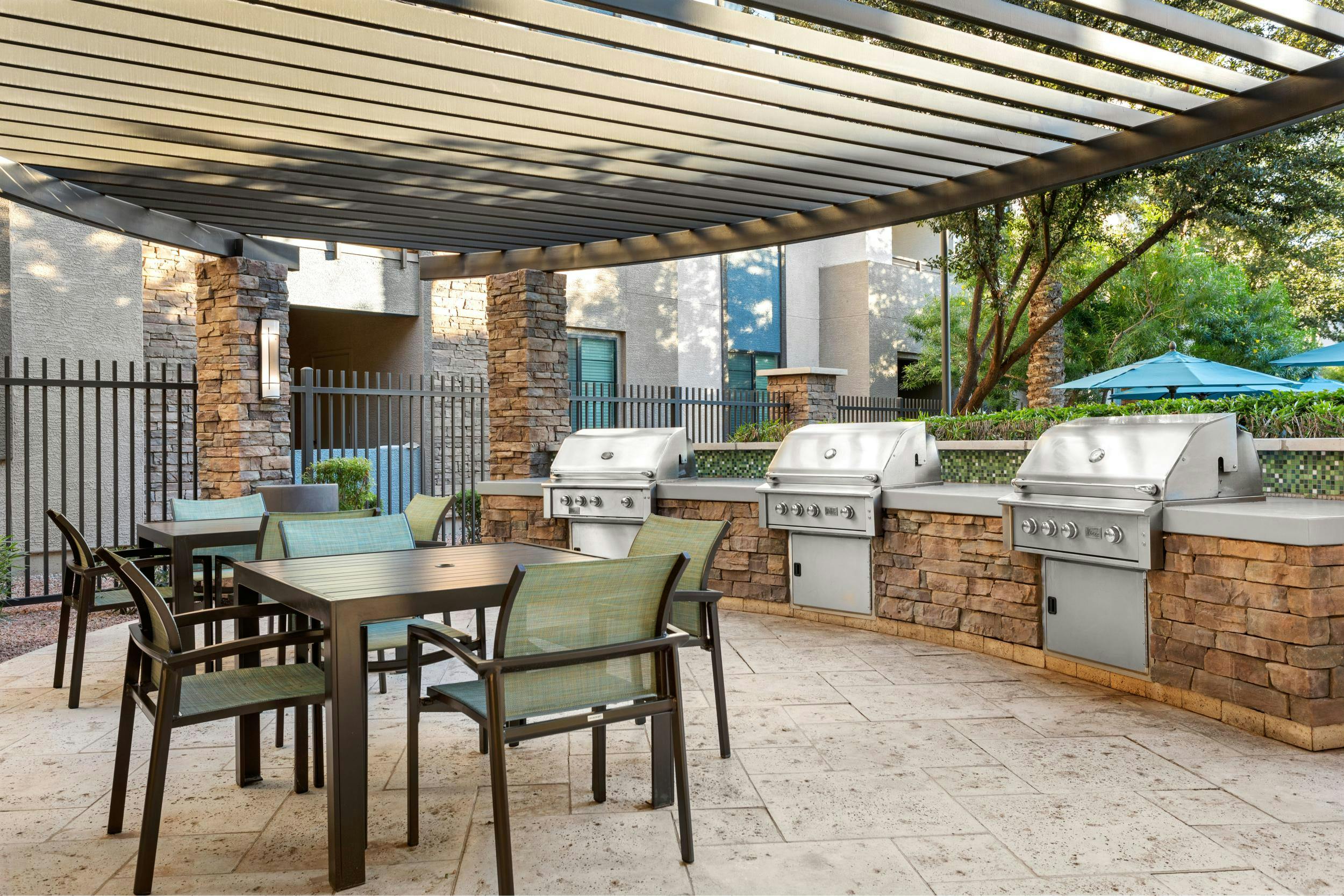 Shaded Gas Grilling Stations with Seating