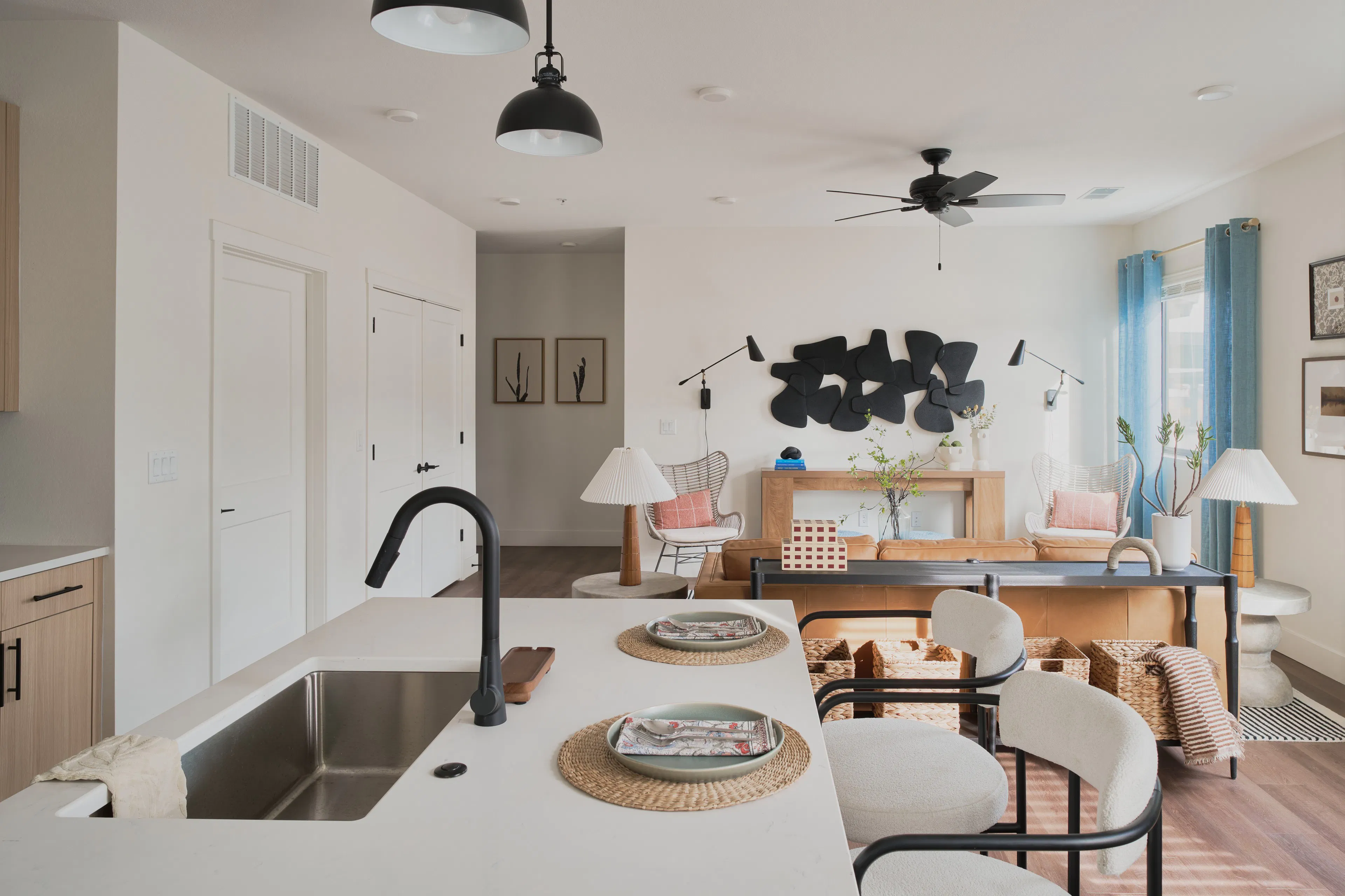 Modern kitchen with island and bar seating
