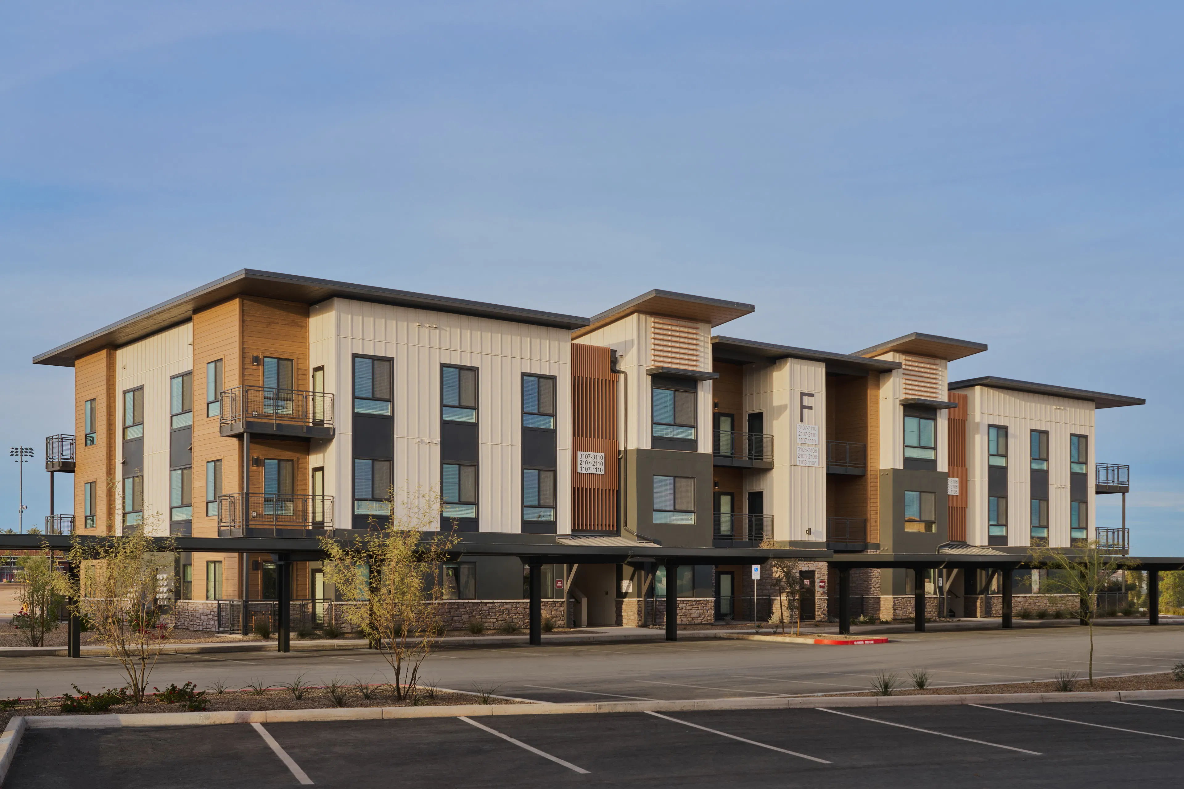 Modern apartment exterior with clean architectural lines