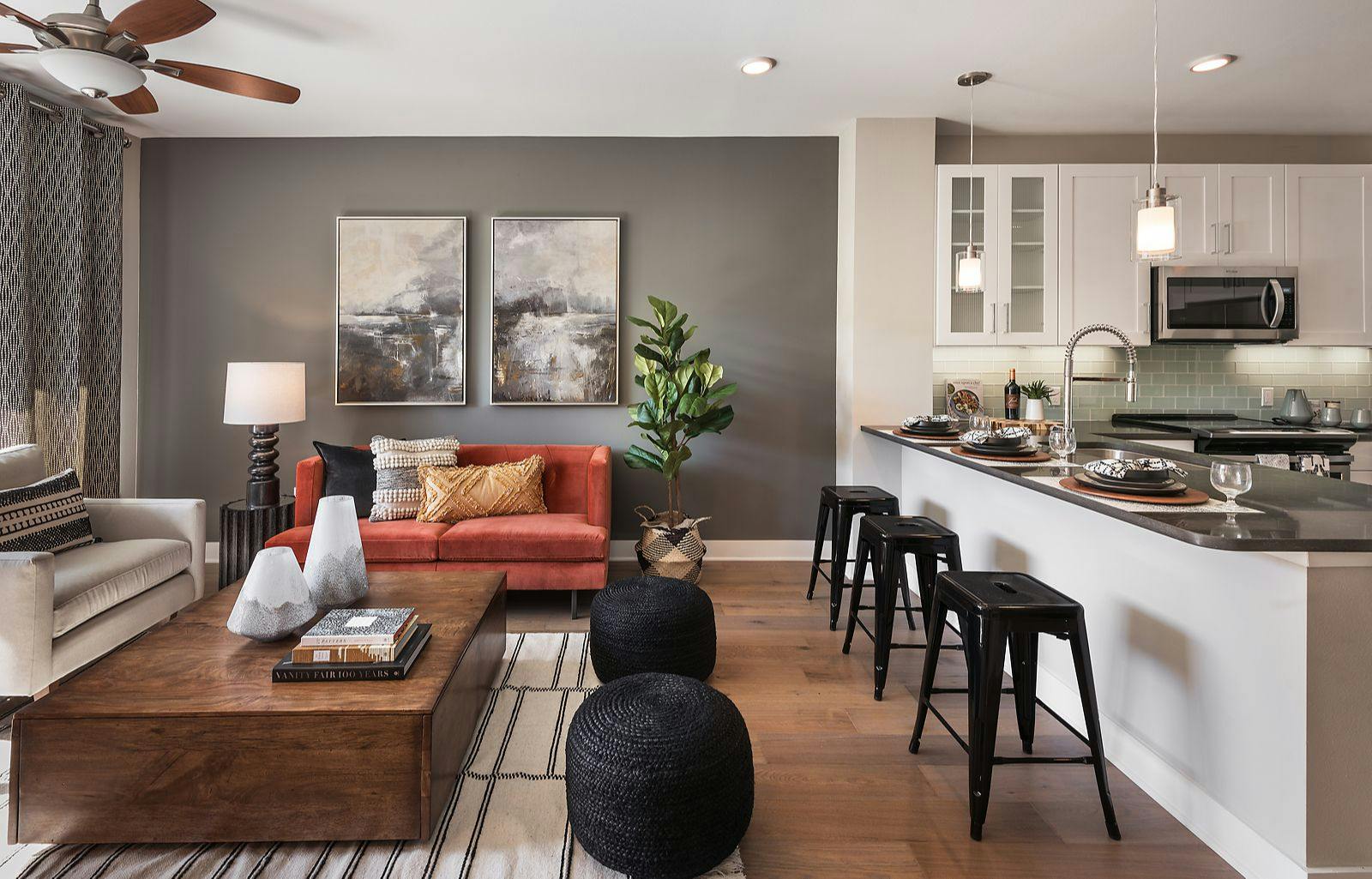 Upscale Living Room to Kitchen